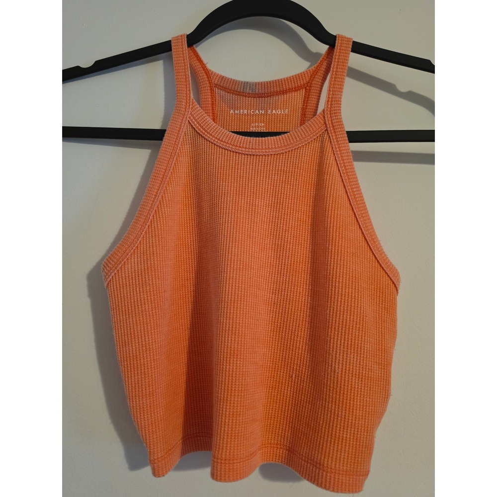 American Eagle Tank Top Womens S Peach Waffle Knit Crop Racerback Boho Casual